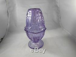 Fenton Wisteria New Heart Purple Glass Two Piece Fairy Lamp Candle Holder