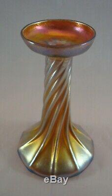 Fine Tiffany Studios Favrile Glass Large Twisted Glass Candlestick Candle Holder
