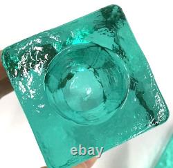 Fire And Light Aqua Recycled Art Glass Candle Holders Set of 2 SIGNED 3.25 READ