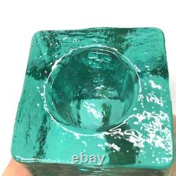 Fire And Light Aqua Recycled Art Glass Candle Holders Set of 2 SIGNED 3.25 READ