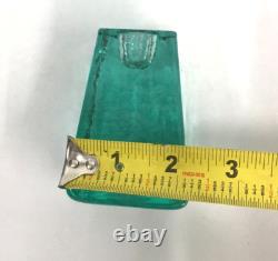 Fire And Light Aqua Recycled Art Glass Candle Holders Set of 2 SIGNED 3.25 READ