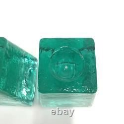 Fire And Light Aqua Recycled Art Glass Candle Holders Set of 2 SIGNED 3.25 READ
