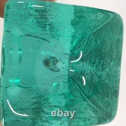 Fire And Light Aqua Recycled Art Glass Candle Holders Set of 2 SIGNED 3.25 READ