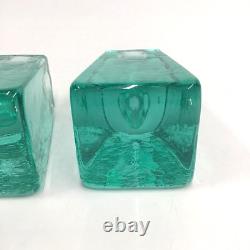 Fire And Light Aqua Recycled Art Glass Candle Holders Set of 2 SIGNED 3.25 READ