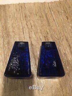 Fire And Light Recycled Glass, COBALT Tapered Candle Holder Pair