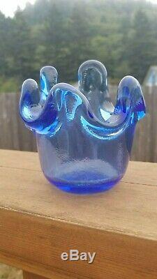 Fire And Light Recycled Glass Cobalt SIGNED Splash Votive Candle Holder