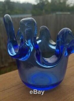 Fire And Light Recycled Glass Cobalt SIGNED Splash Votive Candle Holder