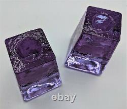 Fire & Light Art Glass Neodymium Candle Stick Holder Pair Lavender Blue Dichroic