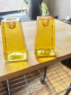 Fire & Light CITRUS Yellow ART GLASS Candle Holders Sts