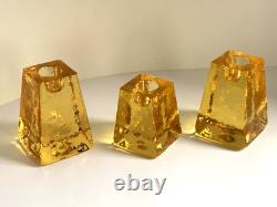 Fire & Light SET OF 3 signed Citrus Candle Holders Recycled Studio Art Glass USA