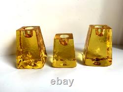 Fire & Light SET OF 3 signed Citrus Candle Holders Recycled Studio Art Glass USA