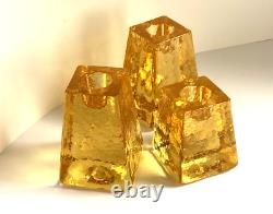 Fire & Light SET OF 3 signed Citrus Candle Holders Recycled Studio Art Glass USA