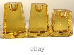 Fire & Light SET OF 3 signed Citrus Candle Holders Recycled Studio Art Glass USA
