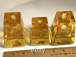 Fire & Light SET OF 3 signed Citrus Candle Holders Recycled Studio Art Glass USA