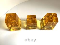 Fire & Light SET OF 3 signed Citrus Candle Holders Recycled Studio Art Glass USA
