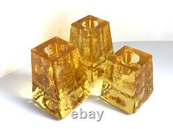 Fire & Light SET OF 3 signed Citrus Candle Holders Recycled Studio Art Glass USA