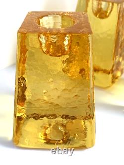 Fire & Light SET OF 3 signed Citrus Candle Holders Recycled Studio Art Glass USA