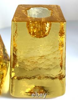 Fire & Light SET OF 3 signed Citrus Candle Holders Recycled Studio Art Glass USA