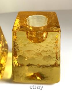 Fire & Light SET OF 3 signed Citrus Candle Holders Recycled Studio Art Glass USA