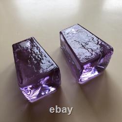 Fire and Light Lavender Neodymium Recycled Purple Glass Candleholders Signed CA