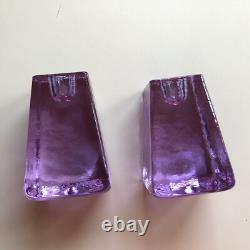 Fire and Light Lavender Neodymium Recycled Purple Glass Candleholders Signed CA