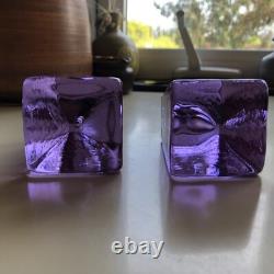 Fire and Light Lavender Neodymium Recycled Purple Glass Candleholders Signed CA