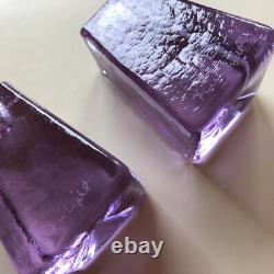 Fire and Light Lavender Neodymium Recycled Purple Glass Candleholders Signed CA