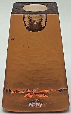 Fire and Light Recycled Art Glass Orange Copper Tapered Candle Holder Signed