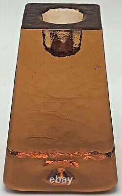 Fire and Light Recycled Art Glass Orange Copper Tapered Candle Holder Signed