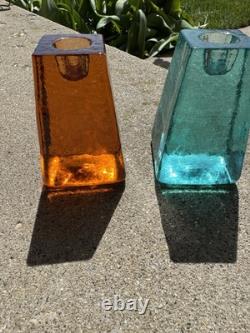 Fire and light glass candle holders vintage 1 Aqua 1 Copper