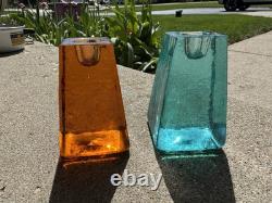 Fire and light glass candle holders vintage 1 Aqua 1 Copper