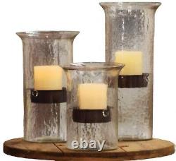 First of a Kind Glass Hurricane Pillar Candle Holder with Rustic Metal