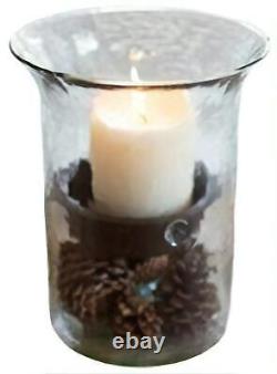 First of a Kind Glass Hurricane Pillar Candle Holder with Rustic Metal