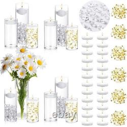 Floating Candle Centerpiece Set, 24 Candles, 12 Glass Vases, Ice Cubes & Pearls
