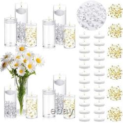 Floating Candle Centerpiece Set, 24 Candles, 12 Glass Vases, Ice Cubes & Pearls