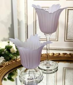 Flower Candle HoldersVintage Pink Frosted Glass / Lavender Tall Vase Set 5