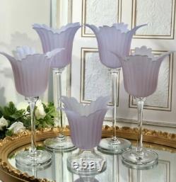 Flower Candle HoldersVintage Pink Frosted Glass / Lavender Tall Vase Set 5