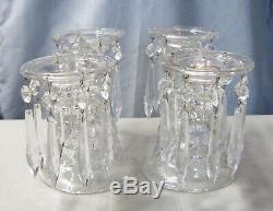 Fostoria American Double Candlestick Holders with Bobeche and Prisms # 288