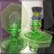 Fostoria Candle Holders Uranium Green Glass Luncheon L. E. Smith Cracky Plates
