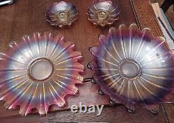 Fostoria Celestial Iridescent Pink Glass Bowl and PLatter and 2 candle Holders