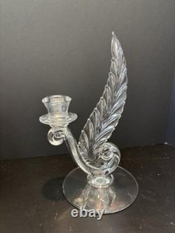 Fostoria Clear Glass Plume Candle Holders Set Of 2
