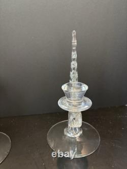 Fostoria Clear Glass Plume Candle Holders Set Of 2