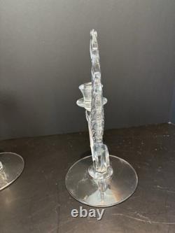 Fostoria Clear Glass Plume Candle Holders Set Of 2