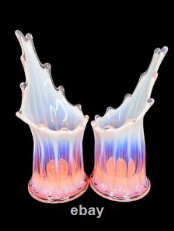 Fostoria Heirloom Opalescent Pink Console Bowl & Stretched Glass Candle Holders