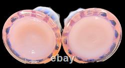 Fostoria Heirloom Opalescent Pink Console Bowl & Stretched Glass Candle Holders