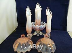 Fostoria Heirloom Pink Opalescent 8 Piece Candle Holder, Glass, Epergne Vintage