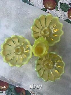Fostoria Heirloom Yellow Vaseline Glass Table Charm Set-glows