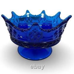 Fostoria Luxembourg Crown Triple Candle Holder Cobalt Blue Footed Glass Rare