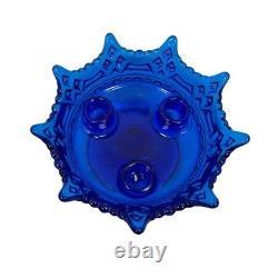 Fostoria Luxembourg Crown Triple Candle Holder Cobalt Blue Footed Glass Rare