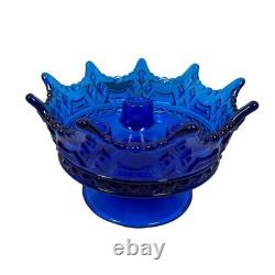 Fostoria Luxembourg Crown Triple Candle Holder Cobalt Blue Footed Glass Rare